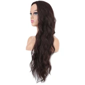 Uzun Su Dalgası Fiber Sentetik Peruk - Kızıl Kahve thumbnail 3