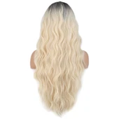 Uzun Su Dalgası Fiber Sentetik Peruk - Kahve / Platin Ombre thumbnail 1