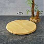 Ahşap Sunumluk Çerezlik Yuvarlak Şekli Servis Tabağı Tepsisi Kahvaltılık Dönerli - 1