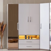 Gardırop, Milano 4 Kapaklı Çekmeceli, Aynalı Köşe Dolap - 1