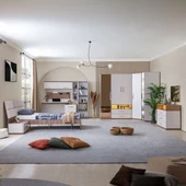 Milano Genç Odası -5 Kapaklı Aynalı Dolap, Karyola, Komodin, Çalışma Masası, Şifonyer, Kitaplık - 1