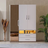 Gardırop, Milano 3 Kapaklı Çekmeceli, Aynalı Dolap - 1