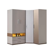 Gardırop, Milano 4 Kapaklı Çekmeceli, Aynalı Köşe Dolap - 2