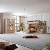 Ranza, Polo Genç Odası Takımı Çift Kişilik Çalışma Masalı Ceviz Ranza + Üç Kapaklı Ceviz Dolap - 1