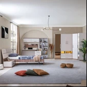 Genç Odası - 5 Kapaklı Aynalı Dolap, Karyola, Komodin, Çalışma Masası, Kitaplık - 1