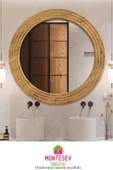 Antik Ahşap 2 Li Dekoratif Ayna Seti Yuvarlak Ayna Duvar Aynası Banyo Lavabo Aynası 56 Cm -43 Cm - 3