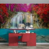 Şelale Kırmızı Çiçek Duvar Kağıdı Baskı thumbnail 4