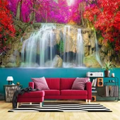 Şelale Kırmızı Çiçek Duvar Kağıdı Baskı thumbnail 1