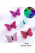 5 Adet Karışık Renk Kelebek Dekor LED Renk Simli Duvar Etiket - 1