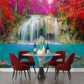 Şelale Kırmızı Çiçek Duvar Kağıdı Baskı thumbnail 5