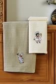 6'lı Nakışlı Kurulama Peçetesi Seti 40x60 Cm Şef Gri Beyaz %100 Pamuk Yumuşak ve Emici - 3