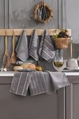 Upstyle 6'lı Nakışlı Kurulama Peçetesi Seti  30x50 cm Antrasit  %100 Pamuk Yumuşak ve Emici - 3