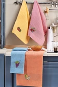 Upstyle 6'lı Nakışlı Kurulama Peçetesi Seti 40x60 cm Pembe-Lila %100 Pamuk Yumuşak ve Emici - 1