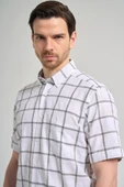 Kısa Kol Ekose Desen Armürlü Düğmeli Yaka cepli Pamuklu Classic Comfort Fit Gömlek 1004250166 thumbnail 4