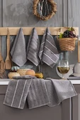 Upstyle 6'lı Nakışlı Kurulama Peçetesi Seti  30x50 cm Antrasit  %100 Pamuk Yumuşak ve Emici - 2