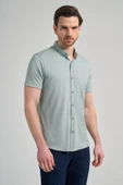 Koyu Yeşil Uzun Kol Düz Örme Düğmeli Yaka Cepsiz Pamuklu Classic Slim Fit Gömlek 1004250152_704 thumbnail 3