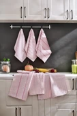 Upstyle 6'lı Nakışlı Kurulama Peçetesi Seti 30X50 cm Pudra  %100 Pamuk Yumuşak ve Emici - 2