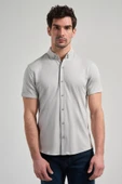 Gri Uzun Kol Düz Örme Düğmeli Yaka Cepsiz Pamuklu Classic Slim Fit Gömlek 1004250152_100 thumbnail 3