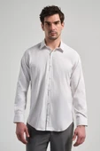 Beyaz Uzun Kol Desen Yarım İtalyan Yaka Cepsiz esnek Classic Slim Fit Gömlek 1004245220 thumbnail 1