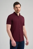 Bordo Kısa Kol Düz Örme İtalyan Yaka Düğmeli Cepsiz Pamuklu Classic Slim Fit Gömlek 1004250156_900 thumbnail 3