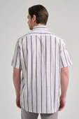 Kısa Kol Çizgili Desen Bez Ayağı Düğmeli Yaka cepli Pamuklu Casual Comfort Fit Gömlek 1004250167 - 5