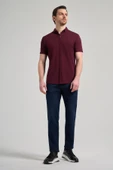 Bordo Kısa Kol Düz Örme İtalyan Yaka Düğmeli Cepsiz Pamuklu Classic Slim Fit Gömlek 1004250156_900 thumbnail 2