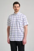 Kısa Kol Ekose Desen Armürlü Düğmeli Yaka cepli Pamuklu Classic Comfort Fit Gömlek 1004250166 thumbnail 3