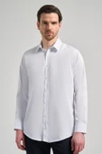 Beyaz Uzun Kol Desen Yarım İtalyan Yaka Cepsiz esnek Classic Slim Fit Gömlek 1004245220 thumbnail 1