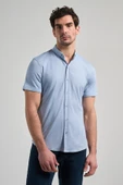 Koyu Mavi Uzun Kol Düz Örme Düğmeli Yaka Cepsiz Pamuklu Classic Slim Fit Gömlek 1004250152_300 thumbnail 1