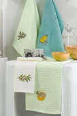 Upstyle 6'lı Nakışlı Kurulama Peçetesi Seti 40x60 cm Zeytin  %100 Pamuk Yumuşak ve Emici - 1