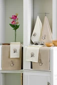 Upstyle 6'lı Nakışlı Kurulama Peçetesi Seti 40x60 cm Kahve  %100 Pamuk Yumuşak ve Emici - 2