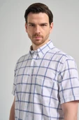 Kısa Kol Ekose Desen Armürlü Düğmeli Yaka cepli Pamuklu Classic Comfort Fit Gömlek 1004250166 thumbnail 4