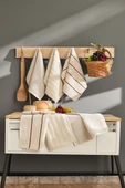 Upstyle 6'lı Nakışlı Kurulama Peçetesi Seti  30x50 cm Bej   %100 Pamuk Yumuşak ve Emici - 3
