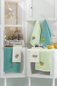 Upstyle 6'lı Nakışlı Kurulama Peçetesi Seti 40x60 cm Zeytin  %100 Pamuk Yumuşak ve Emici - 2