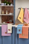 Upstyle 6'lı Nakışlı Kurulama Peçetesi Seti 40x60 cm Pembe-Lila %100 Pamuk Yumuşak ve Emici - 2