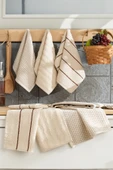 Upstyle 6'lı Nakışlı Kurulama Peçetesi Seti  30x50 cm Bej   %100 Pamuk Yumuşak ve Emici - 2