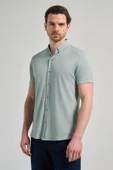 Koyu Yeşil Uzun Kol Düz Örme Düğmeli Yaka Cepsiz Pamuklu Classic Slim Fit Gömlek 1004250152_704 thumbnail 1