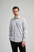 Uzun Kol Çizgili Desen Bez Ayağı Sert Yaka Cepsiz Esnek Classic Slim Fit Gömlek 1004250158 - 3