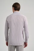 Uzun Kol Çizgili Desen Bez Ayağı İtalyan Yaka Cepsiz Pamuklu Classic Slim Fit Gömlek 1004250180 - 5