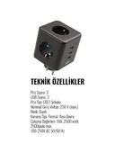 Isıya Dayanıklı Termal, Akım Korumalı 16A 4000W, 3xUSB, 2.1 A, 3 Priz, Çocuk Korumalı Çoklu Küp Priz - 5