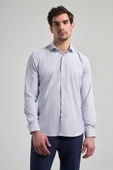 Uzun Kol Çizgili Desen Bez Ayağı Sert Yaka Cepsiz Esnek Classic Slim Fit Gömlek 1004250158 thumbnail 1
