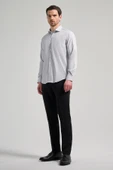 Uzun Kol Çizgili Desen Bez Ayağı Sert Yaka Cepsiz Esnek Classic Slim Fit Gömlek 1004250158 - 2