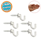 Anahtar Askı Çengelli Duvar Dolap Çekmece Kapı Metal Anahtarlık Askısı Vidalı (5 ADET) - 1