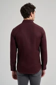 Uzun Kol Desenli Armürlü Düğmeli Yaka Cepsiz Pamuklu Casual Slim Fit Gömlek 1004250206 thumbnail 5