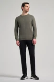 Koyu Yeşil Uzun Kol Düz Örme Bisiklet Yaka Classic Comfort Fit Triko 1012245006 - 2