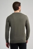 Koyu Yeşil Uzun Kol Düz Örme Bisiklet Yaka Classic Comfort Fit Triko 1012245006 - 5