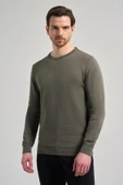 Koyu Yeşil Uzun Kol Düz Örme Bisiklet Yaka Classic Comfort Fit Triko 1012245006 - 3