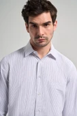 Uzun Kol Çizgili Desen Bez Ayağı Sert Yaka cepli Pamuklu Classic Comfort Fit Gömlek 1004250172 thumbnail 4