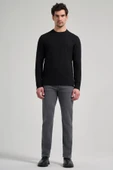 Siyah Uzun Kol Düz Örme Bisiklet Yaka Cepsiz Pamuklu Sweatshirt - 2