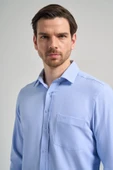 Mavi Sert Yaka Düz Classic Pamuklu Comfort Fit Gömlek 1004250213 thumbnail 4